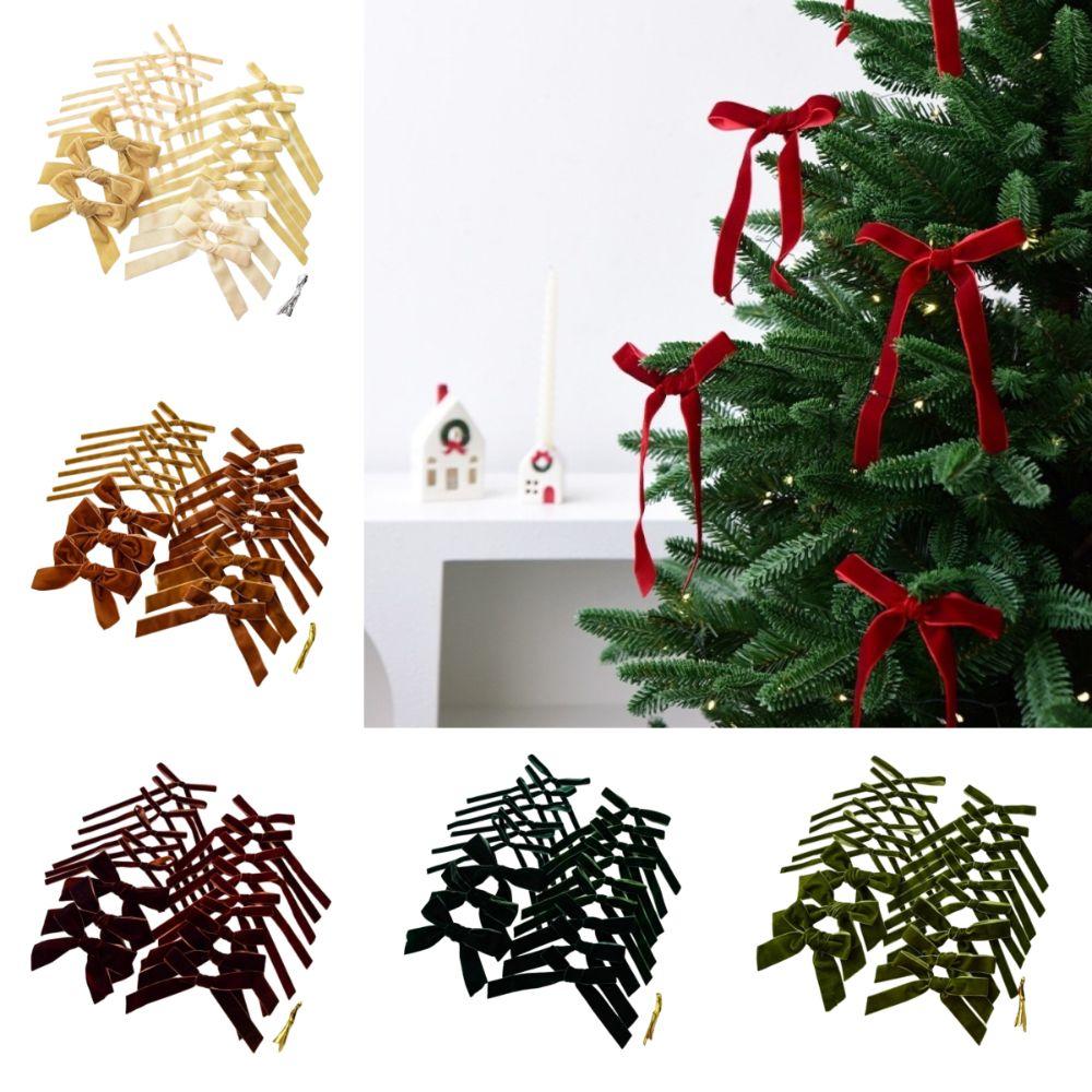 18pcs Set Velvet Xmas Tree Ribbon Merry Christmas 1/1.5/2.5/3.8cm Hanging Pendant Red Green Brown Christmas Tree Bow Party Decor
