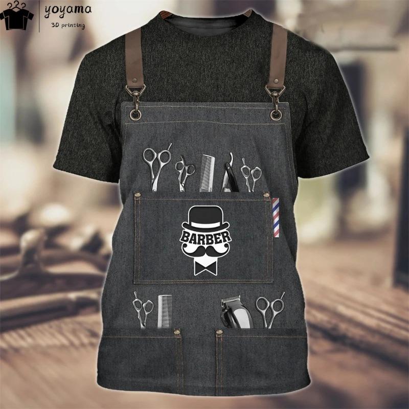 T-shirt tendance pour homme, impression 3D, haut à manches courtes, vêtements de travail de barbier, t-shirt surdimensionné, vêtements de barbier pour hommes