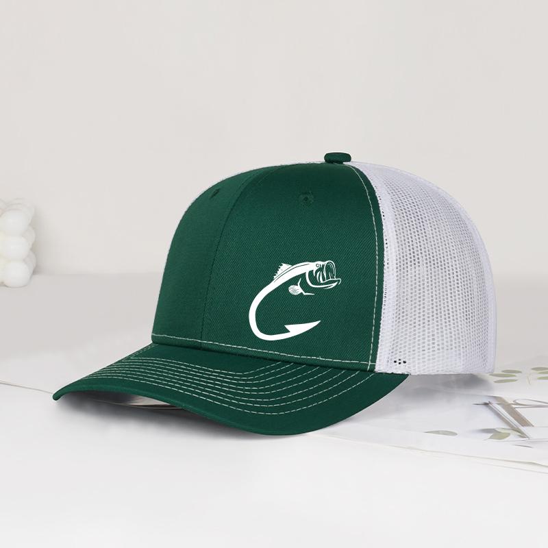 Chapeau de camionneur imprimé hameçon de poisson basse réglable unisexe filet ventilé chapeau de soleil pour pêcheur gray