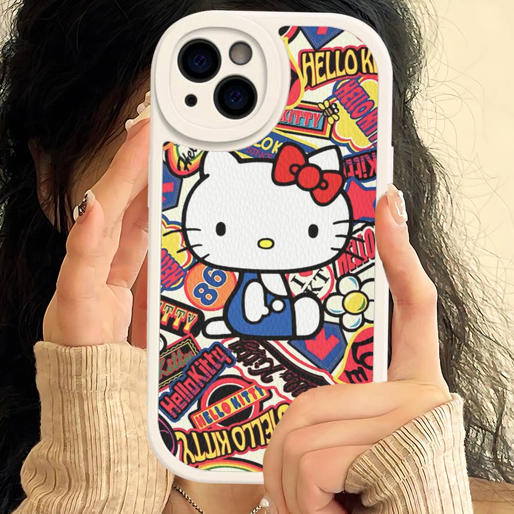 H-Hello Kitty Leather Phone Case For IPhone 15 14 13 Pro Max 12 11 16 Plus Phone Cover