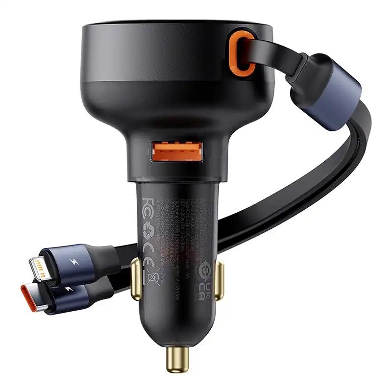 Baseus Enjoyment Car Charger USB with USB-C and Lightning Cable 60 W (Black)