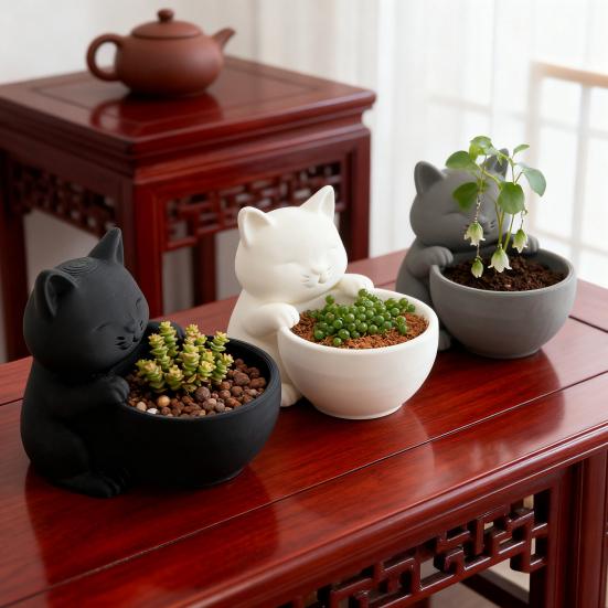 Mini Kitten Flower Pot Succulents Planter Cute Cat Plant Pot Home Desktop Decoration Kitty Planter Gift for Cat Lovers