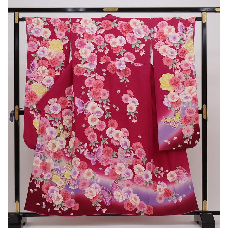 

[Small size] Furisode [Used] Magenta pink color, slightly silver threaded [Condition rank B]