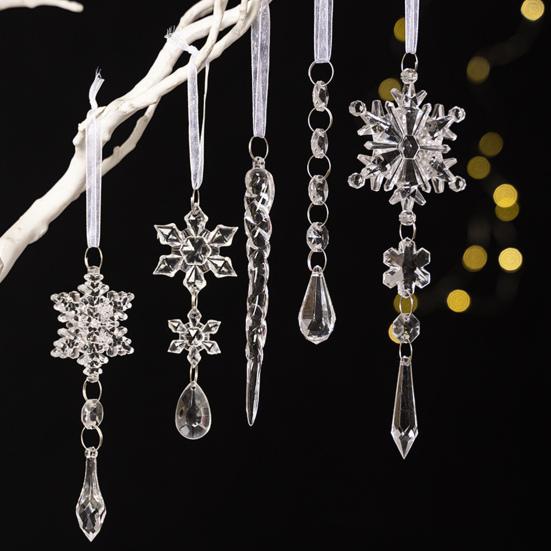 Crystal Christmas Ornaments for Tree Clear Acrylic Snowflake Icicle Ornaments with Drop Pendants for Winter Wonderland Chandelier Xmas Tree Decor