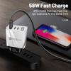 58W Dual Fast Charger with 2PD+QC3.0, Compatible with EU/US/UK Plugs.