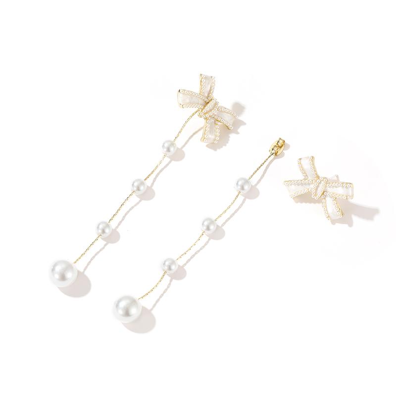 Elegant Bow Pearl Tassel Long Earrings Party Girls 'Luxury Jewelry Korean Fashion Accessories Drop Earrings For Woman