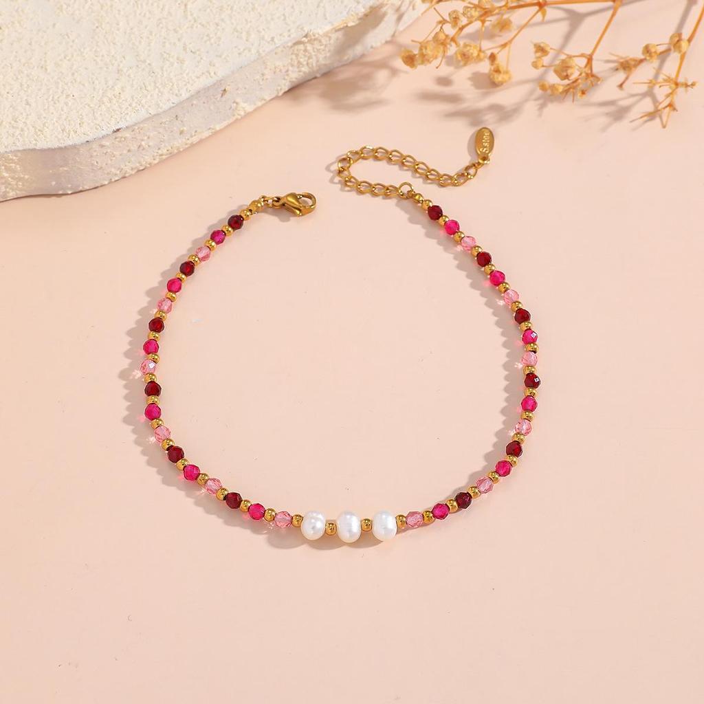 Handmade Ins Style Beaded Freshwater Pearl & Baroque Pearl Anklet Bracelet Set - Colorfast Jewelry for Women