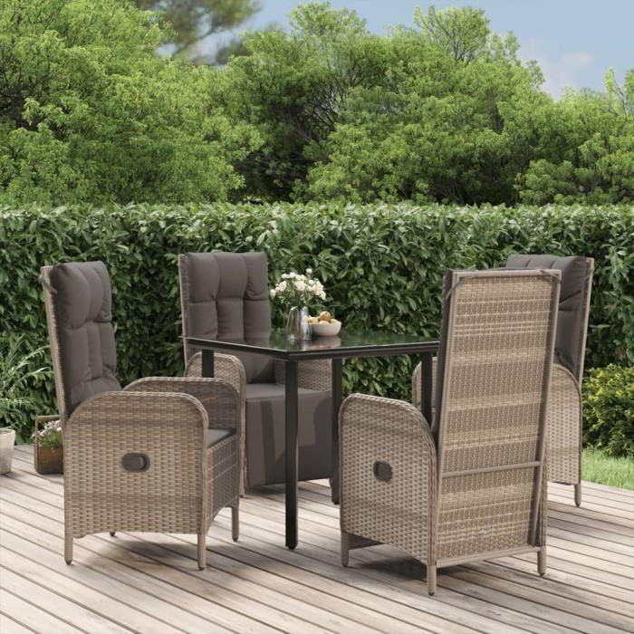 VidaXL Garden Dining Furniture and Cushions 5 Pcs Black and Grey 3185205