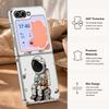 Cartoon Astronaut Pattern Case For Samsung Galaxy Z FlIP 7 FE 6 5 Plating PC+PU Leather Hybrid Folding Cover For Samsung Z Flip7 Flip6 Flip5
