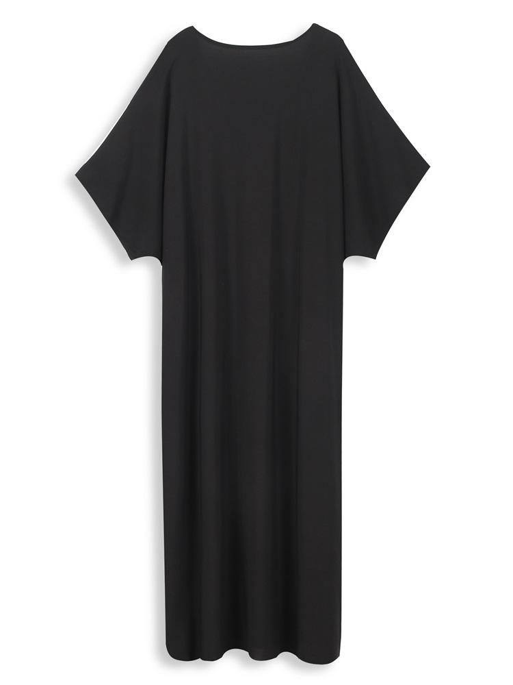 EDOLYNSA Solid Color Vintage Embroidered Bat Sleeve Kaftan Tunic Casual V-neck Side Split Beach Maxi Dress Summer Women Beachwear Swimsuit Cover Up