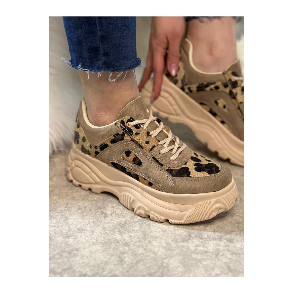 Casual Women's White Sneaker Sports Shoes Patterned Light High Sole Laced 001