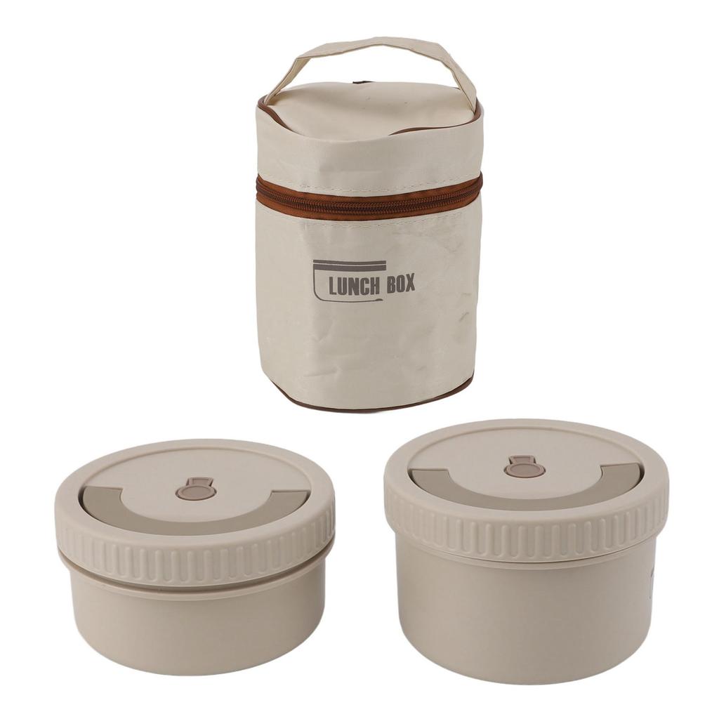 Insulated Food Container Beige 316 Stainless Steel Round Sealed Leak Proof with Bag Insulated Bento