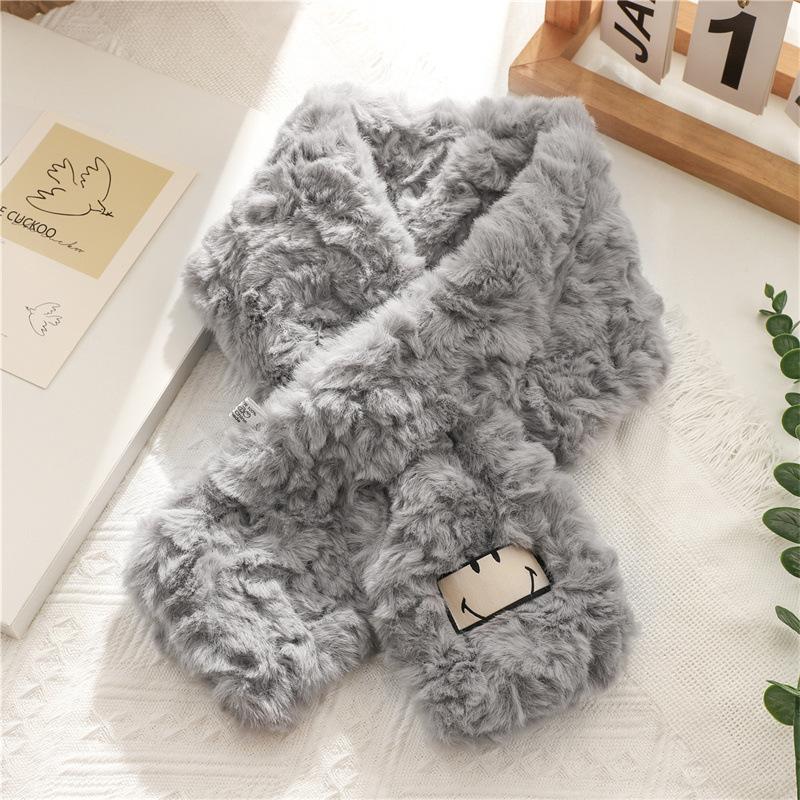 Korean Version of Cute Smiley Scarf Embossed Autumn and Winter Warm and Cold-resistant Neck Protection Scarf Japanese Versatile Cross Scarf
