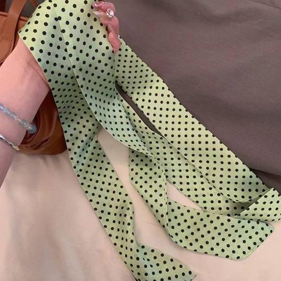 Silk Scarf Dot Print Vintage Style Soft Fabric Neck Scarf Slim Striped Lightweight Breathable Scarf Versatile Neck Accessory