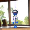 Decorative Owl Crystal Suncatcher with Blue Evil Eye Design and Glass Beads, Hanging Window Ornament (1 Owl)