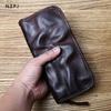Vintage Handgemachte Herren Leder Clutch Tasche Pflanzlich gegerbtes Leder Langes Portemonnaie Oberste Schicht Rindsleder Reißverschluss Geldbörse Kartenhalter NZPJ