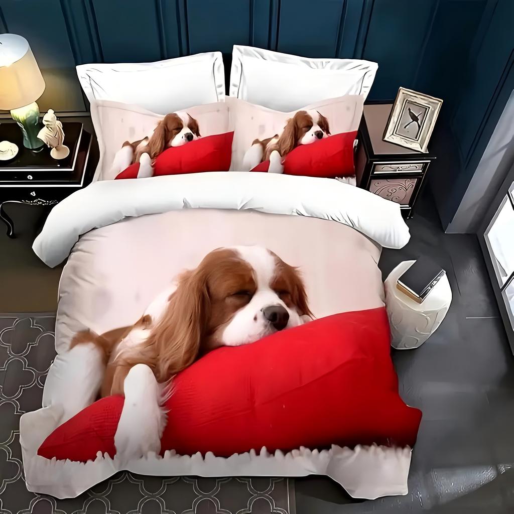 Cute Sleeping Puppy Dog 3D Cartoon Print Bedding Cover Cute Animal Style Comfortable Polyester Duvet Cover With Pillowcase