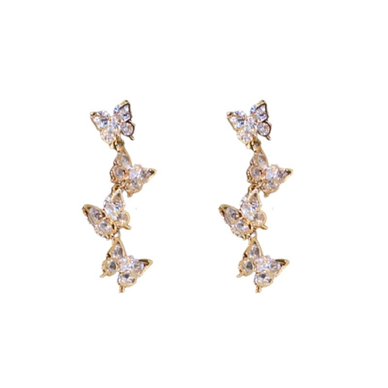 Silver Needle Zircon Butterfly Tassel Earrings - Creative Fashion Dangle with Light Luxury Ins Style