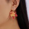 French Vintage Enamel Maple Leaf Drop Earrings for Women New Design Temperament Leaves Earring Autumn and Winter Jewelry Gift