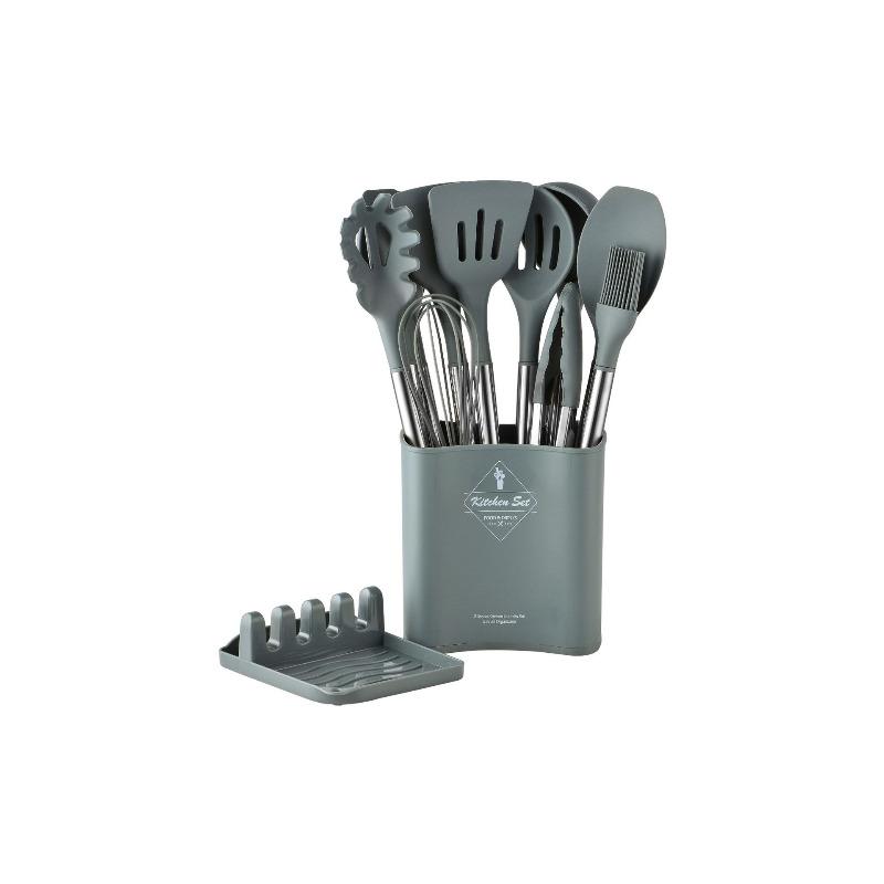 13 PCS Silicone Kitchen Utensil Set Stainless Steel Handle Kitchen Cooking Baking Tools Kitchenware Accessories Storage Bucket