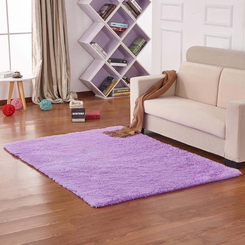 Simple Solid Color Silk Plush Tie-dye Long-haired Tea Mat Living Room Bedroom Balcony Household Carpet Floor Mat