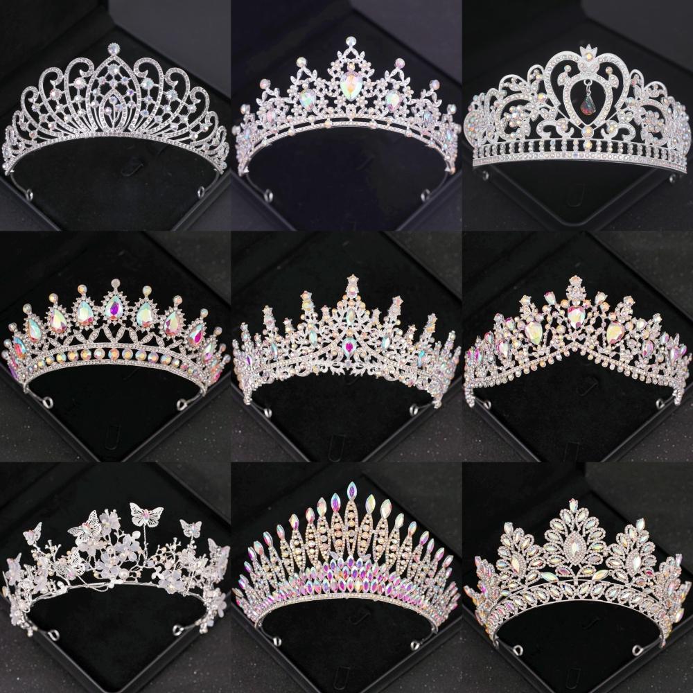 Silver Ab Crystal Tiaras and Crowns Headband for Women Rhinestone Diadem Bridal Wedding Hair Accessories Jewelry Crown Tiara
