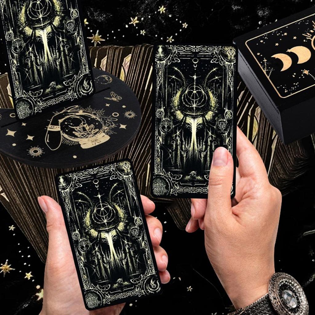 Cutie de depozitare pentru cărți de taroturi de joc Cutie de cărți de taroturi din lemn cu suport pentru carduri Container portabil pentru cărți de astrologie Cutie pentru bibelouri
