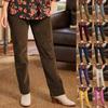 Women S Corduroy Straight Leg Casual Pants Elastic Waist Solid Color