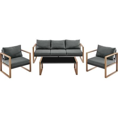 Garden Set - PUERTO - Wood-effect Aluminium - Grey - 5 People