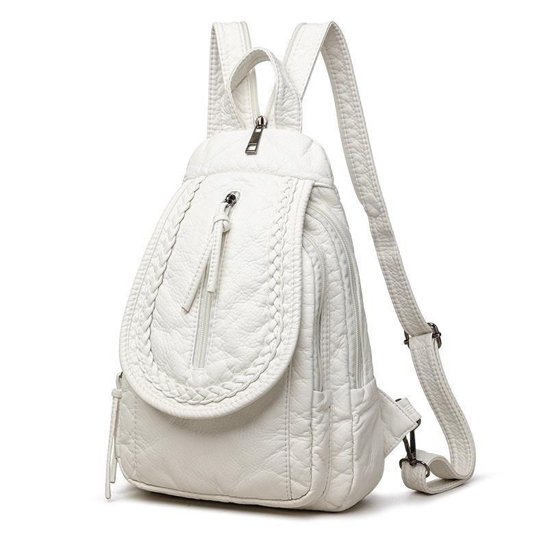 Washed Leather Backpack Literary Soft Leather Small Backpack