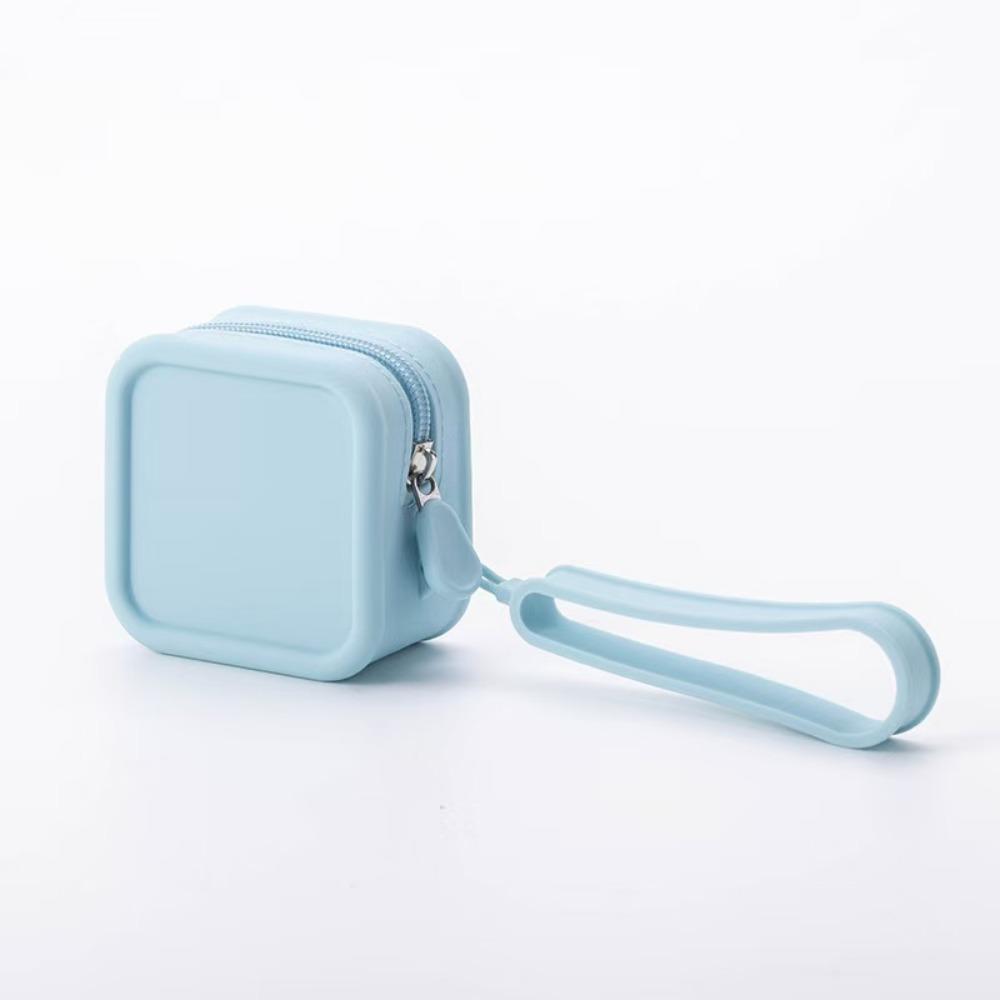 Fashion Solid Color Coin Purse Square with Zipper Storage Bag with Handle Silicone Makeup Bag Multi-Purpose Use