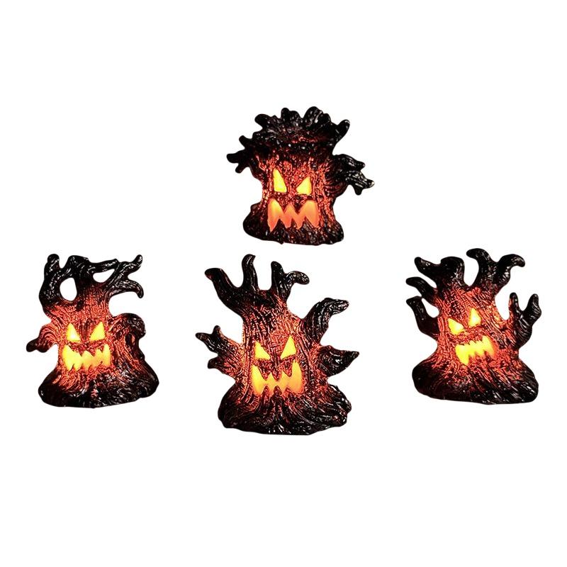.1Pc Halloween Lighted Spooky Tree Decor Warm LED Glow Resin Build For Halloween Party Tabletop Haunted House Decor