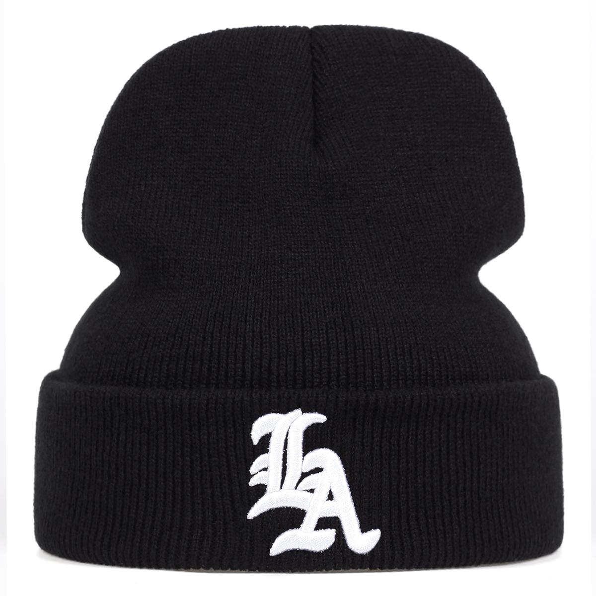 

Готична Літера Вишита В язана Шапка Мода Вуличний Хіп-Хоп Чоловічі Шапки Осінь та Зима Відкритий Холодний Капелюх Вовняні Шапки чорний