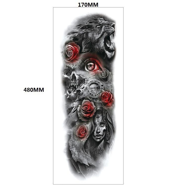 Lion Tiger Head Large Pattern Waterproof Full Arm Tattoo Sticker Flower Arm Large Pattern Water Transfer Wind Sticker