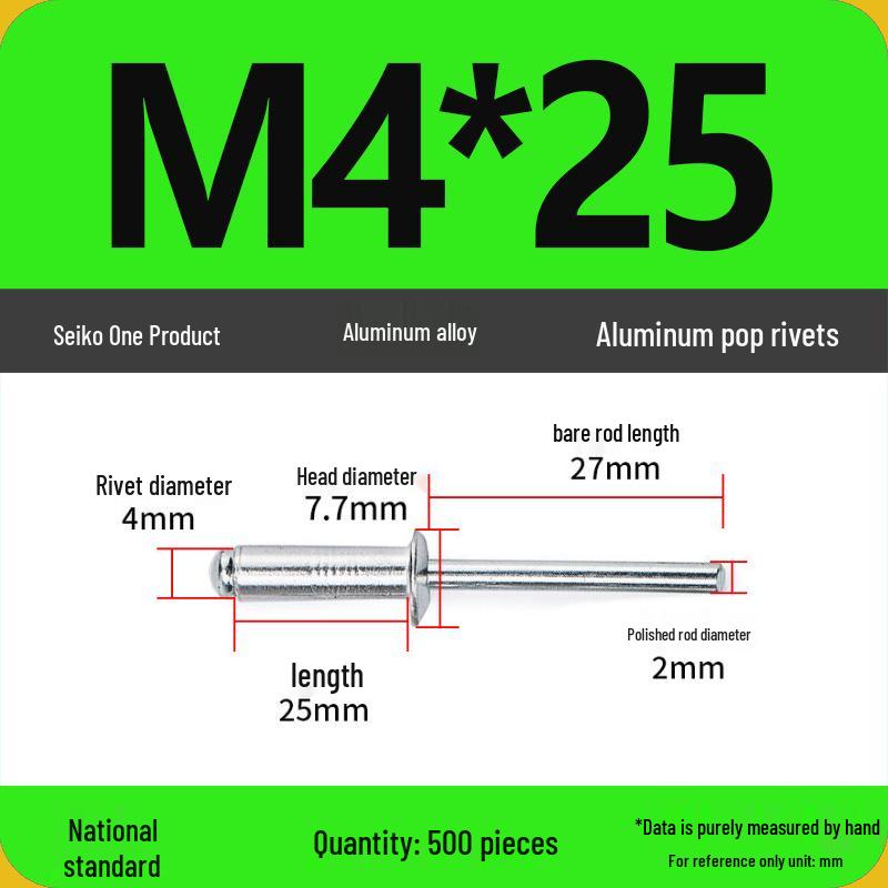 Aluminum Blind Rivets & Nuts - Black Round Head, Extended Shank, M4/M5/M6