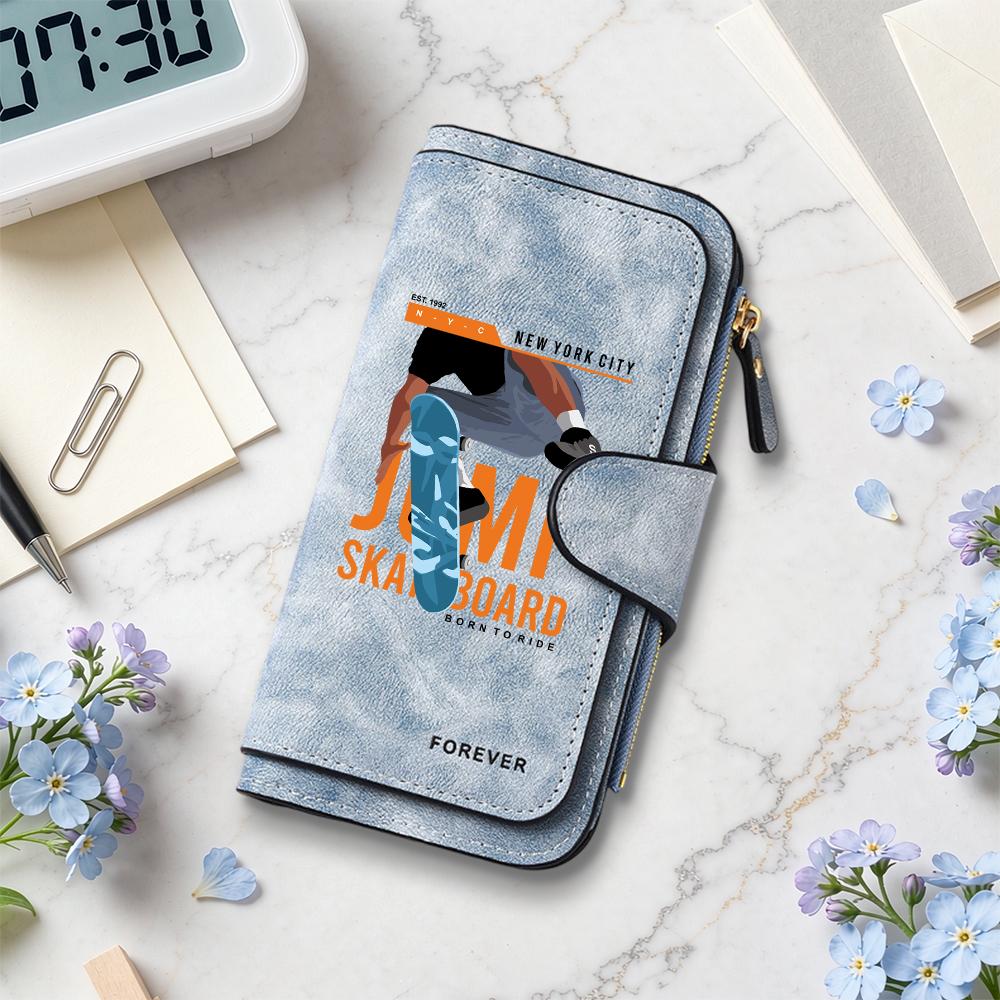 Skateboard Print Long Wallet Fashion Casual Large Capacity Card Holder Purse