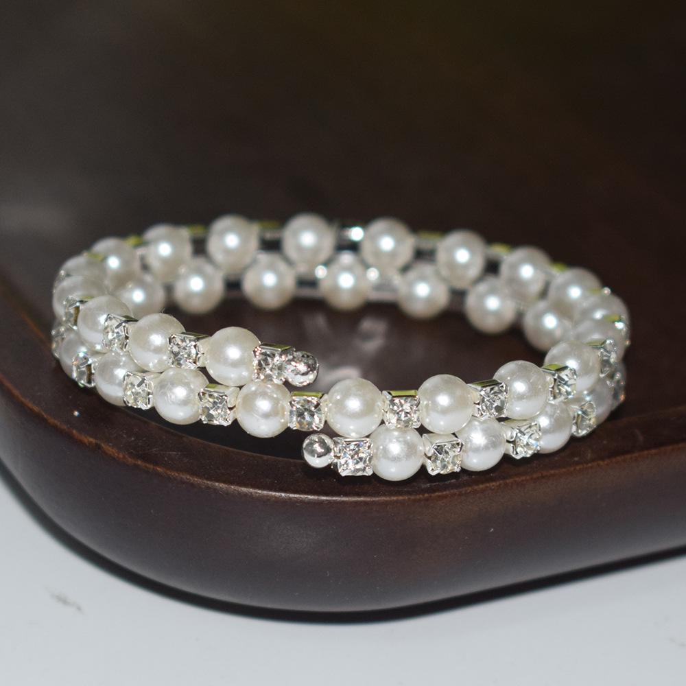 2023 Korean Style Pearl & Rhinestone Open Bangle for Women