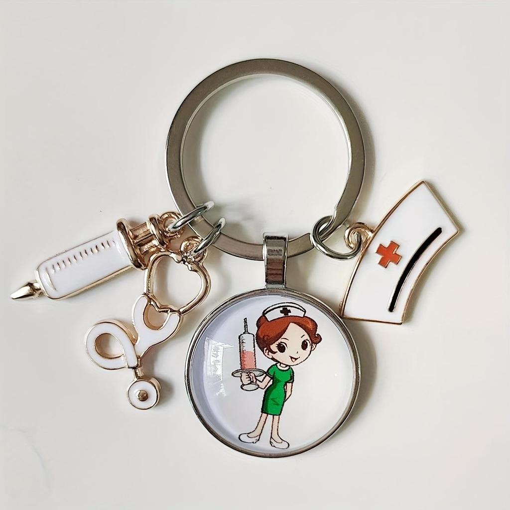 Syringe & Stethoscope Nurse Cap Keychain - Doctor/Nurse Gift