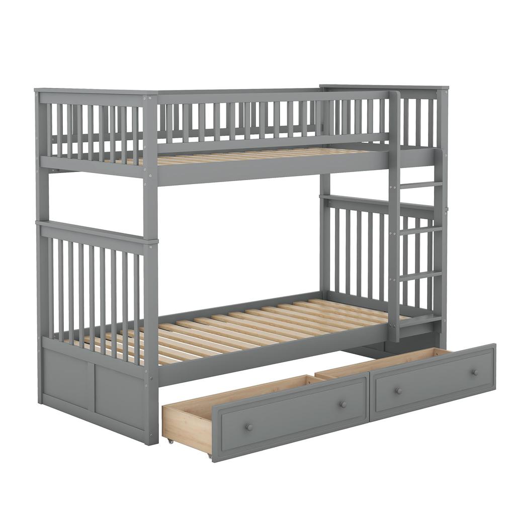 Etagenbett für Kinder 90x200cm, Kinderbett Hochbett mit Rausfallschutz & Schubladen, Cabrio Einzelbett Bettgestell mit Leiter & Lattenrost