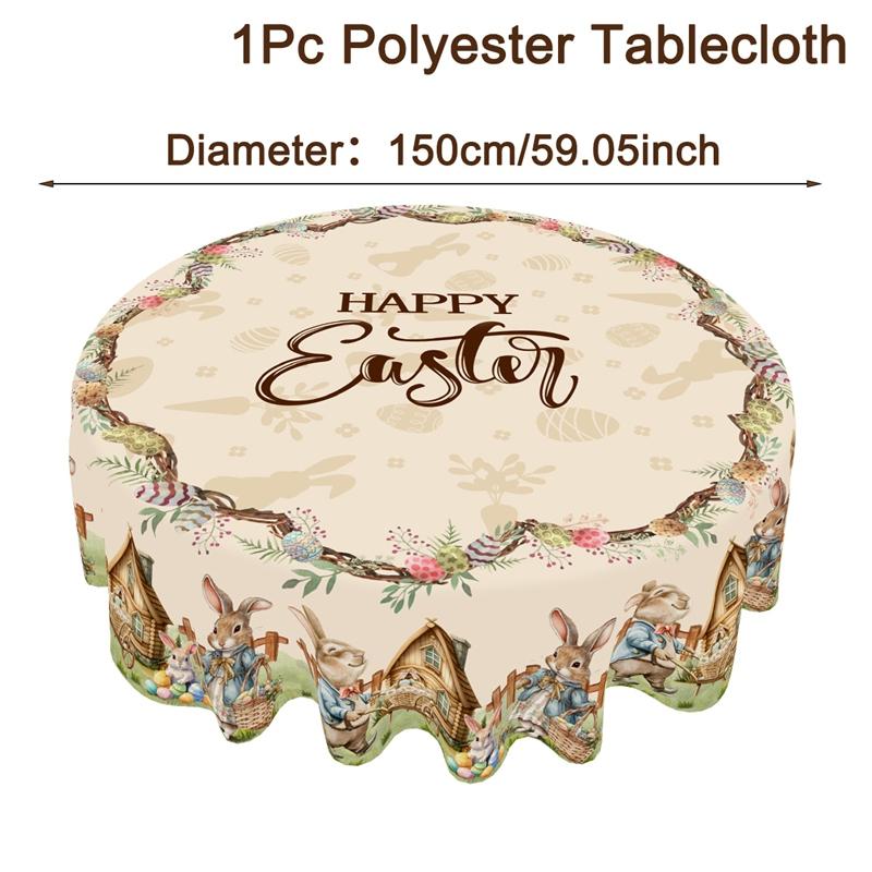 Vintage Easter Bunny Tablecloth Rabbit Eggs Flower Table Flag Cover Happy Easter Decoration For Home Kitchen Dining Table Decor