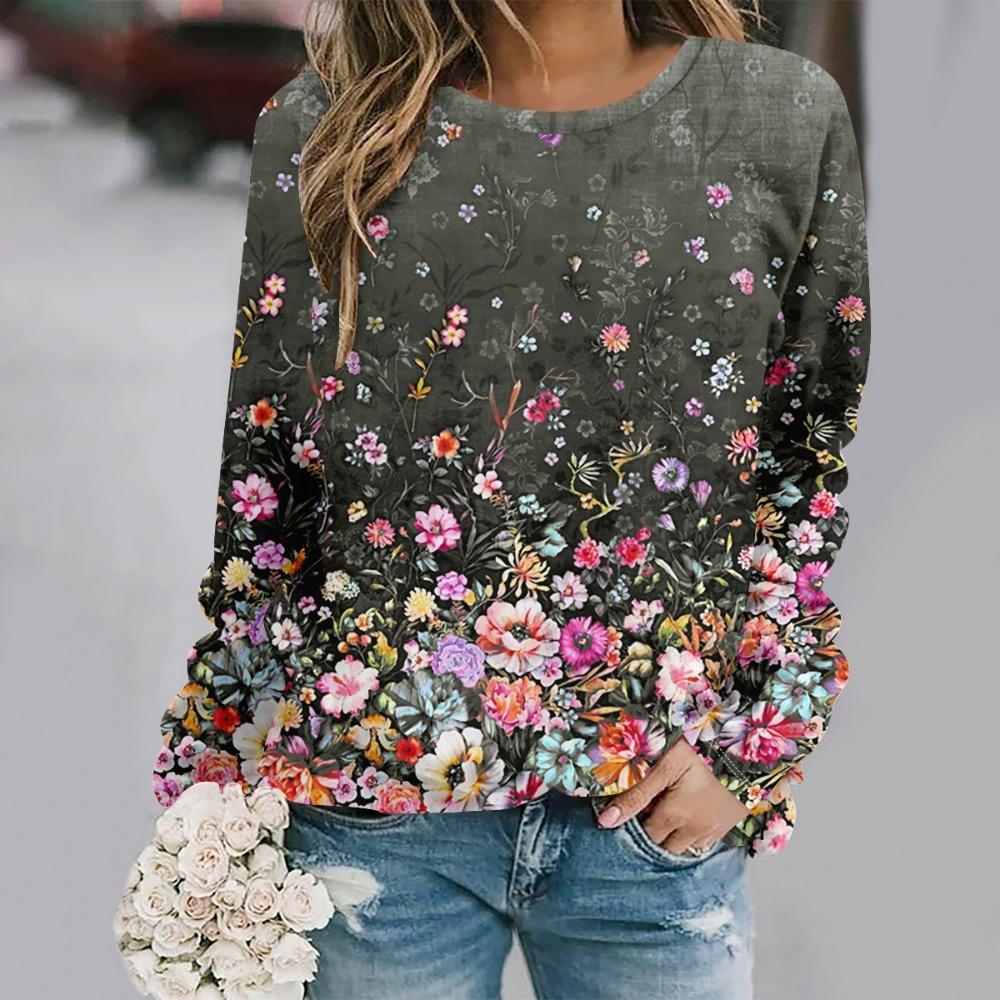 2025  Autumn and winter new fashion round neck long sleeve printed elegant casual loose hoodie
