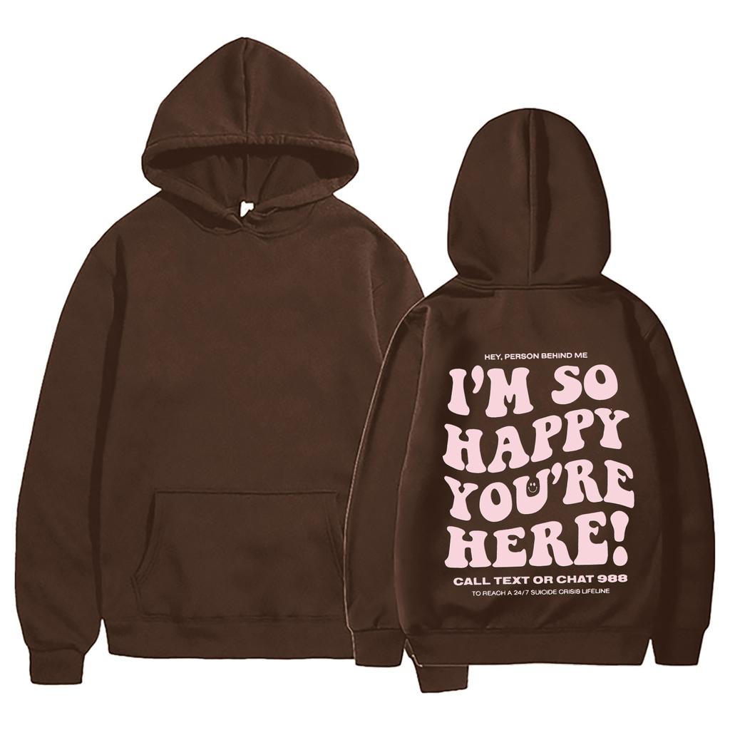 I'M So Happy You'Re Here European And American New Fashion Letter Print Hooded Back Collar Plush Sweater For Women