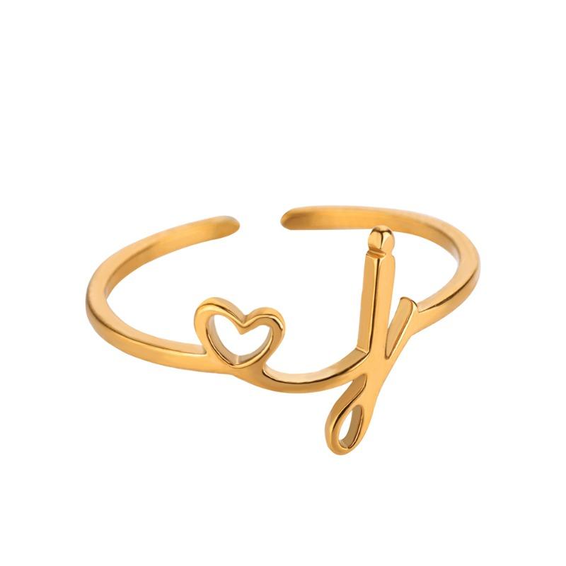 Hot-selling English letter ring gold cold wind simple love titanium steel women's ring adjustable
