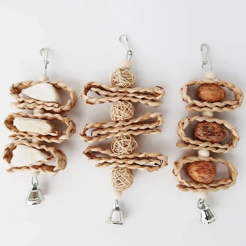 Natural Chew Toy for Pet Bird, Parrot, Macaw, Parakeet, Lovebird Bite Swing Cage Toy, Loofah Vine Ball, Bird Hanging Accessories