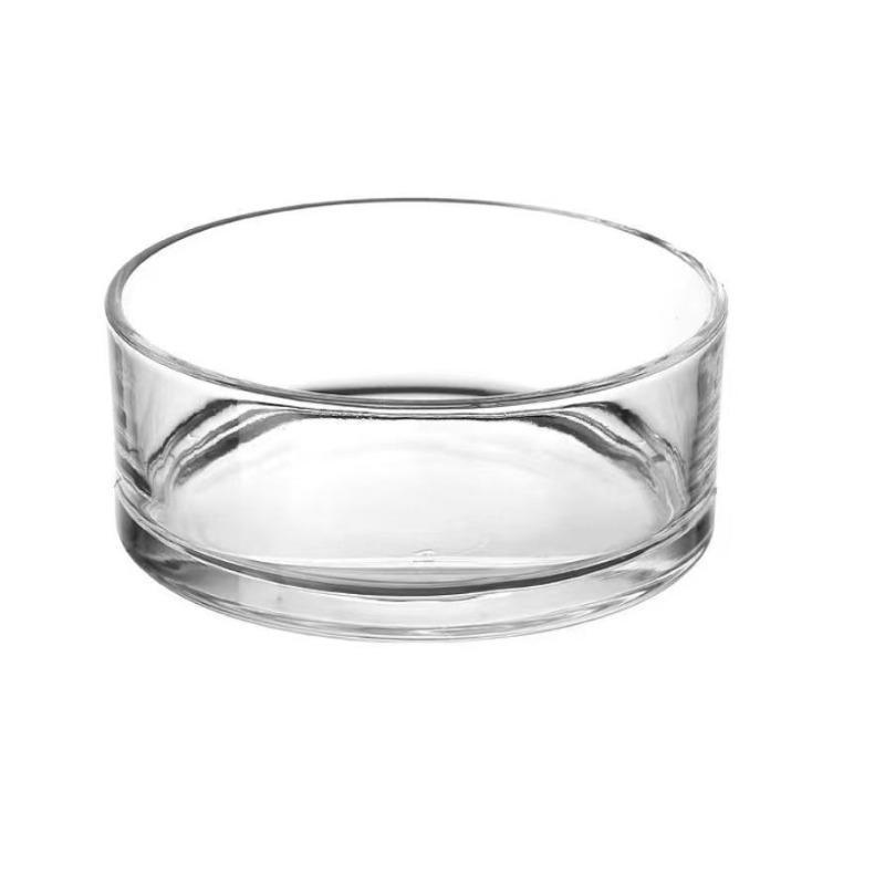 Small Short Round Glass Vase Clear Hydroponic Container for Lotus Pennywort Patio Side Table Home Decor