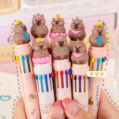 10 Colors Ballpoint Pen Capybara 0.5Mm Colorful Ink Gel Pens Silicone Kawaii Pen