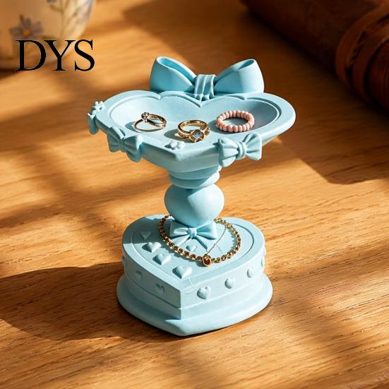 Dressing Table Accessory Heart Shape Jewelry Tray, with Bow Design, 3D Printed Desktop Storage Organizer, Macaron Color Tray Matte Finish Display