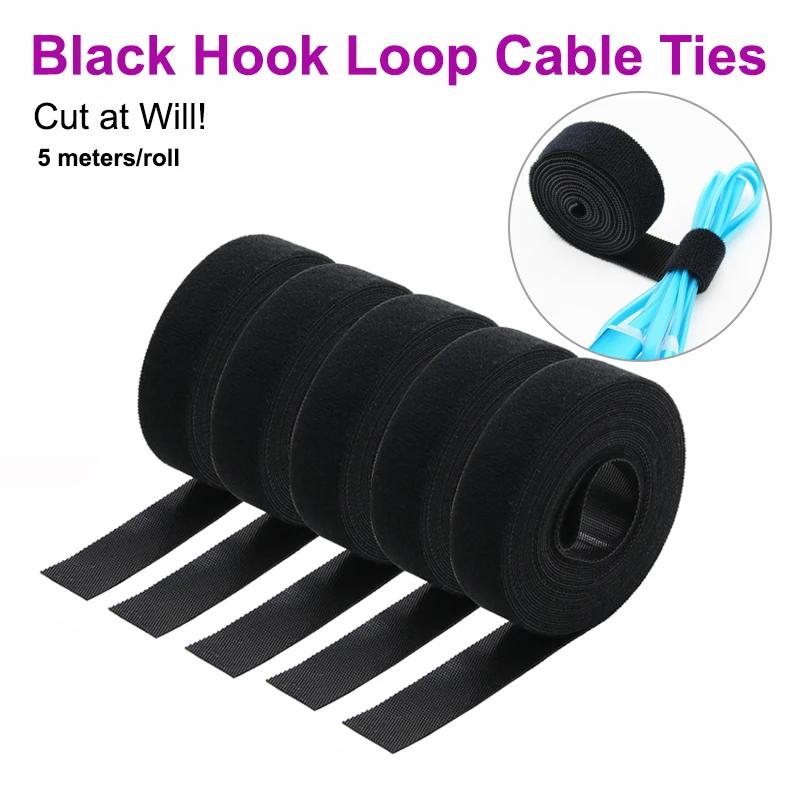 5M/Roll Width 10-20mm Black Cable Organizer USB Cable Winder Management Nylon Free Cut Ties Mouse Earphone Cord Cable Ties 2Pcs