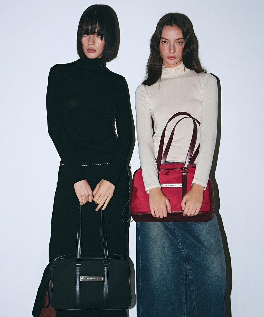Nick&Nicole Crystal Nylon Combi Boston Bag_Burgundy