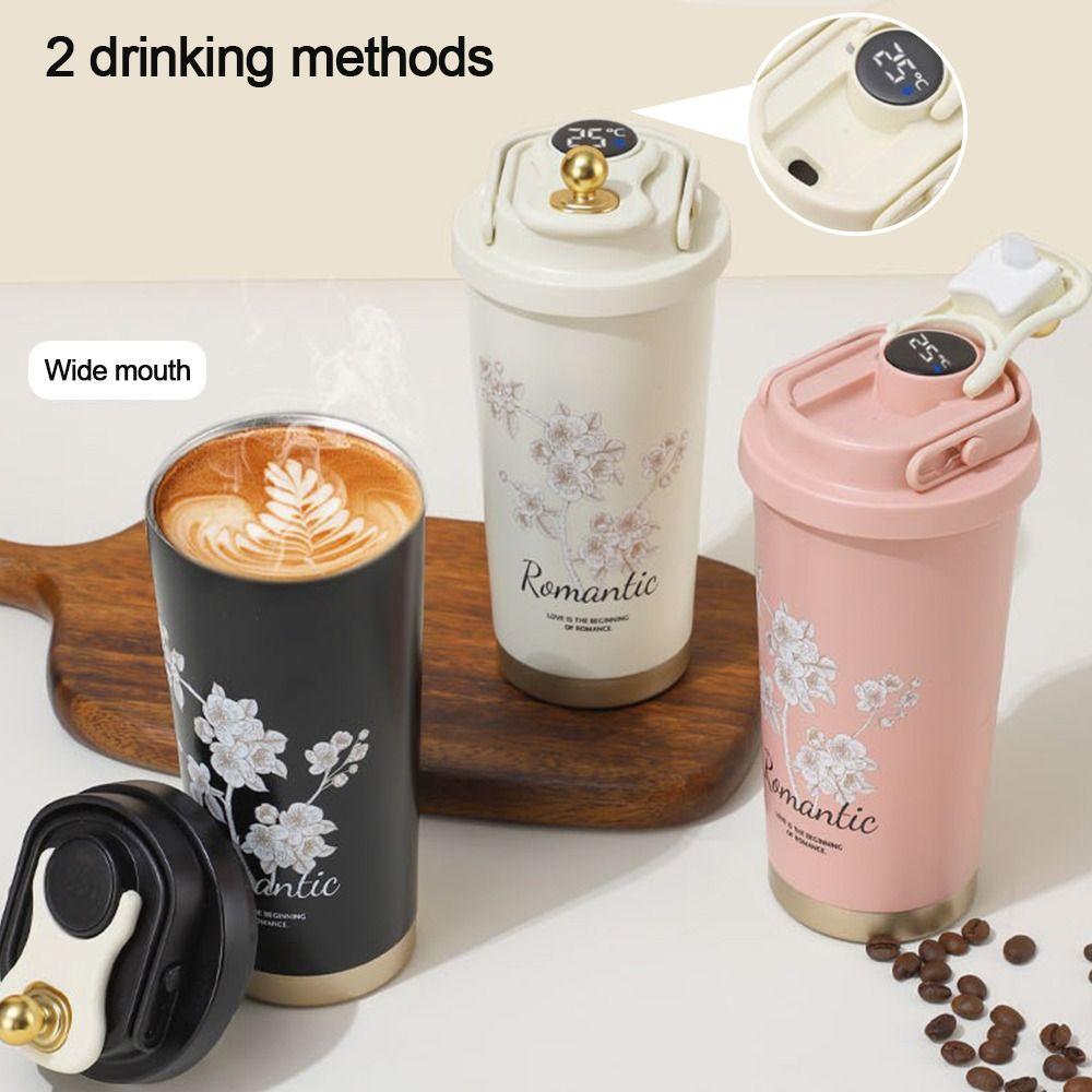 Durable 530ml Water Cup 316 Stainless Steel Leak-proof Coffee Mug with Carrying Handle Large Capacity Straw Cup